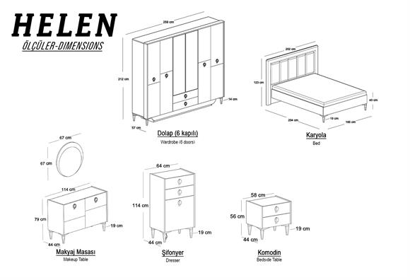 Helen 6 Kapılı Yatak Odası Takımı 
