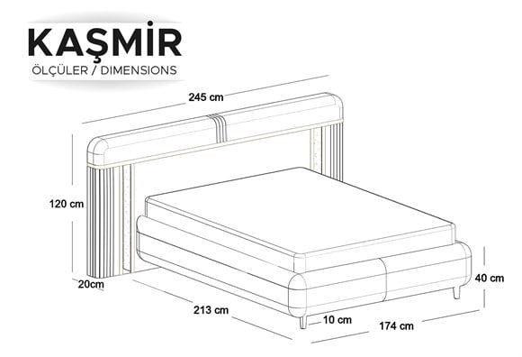Kaşmir 160x200 Döşemeli Baza Başlık Seti