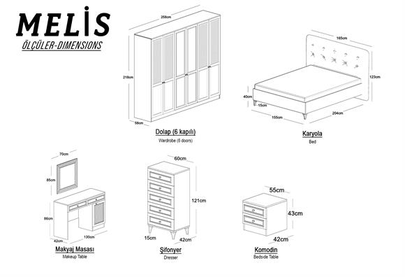 Melis 5 Kapılı Yatak Odası Takımı 