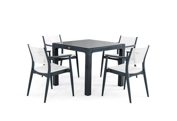 Messina 90x90 Rattan Balkon Bahçe Masa Takımı Camlı (Antrasit)