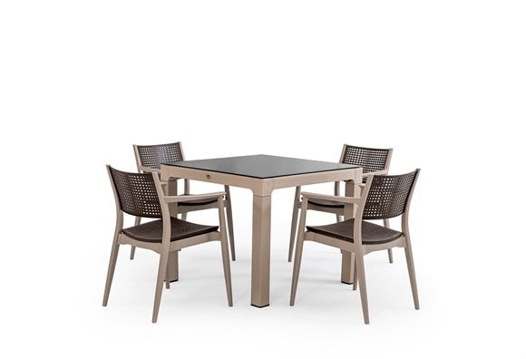Messina 90x90 Rattan Balkon Bahçe Masa Takımı Camlı (Bej)