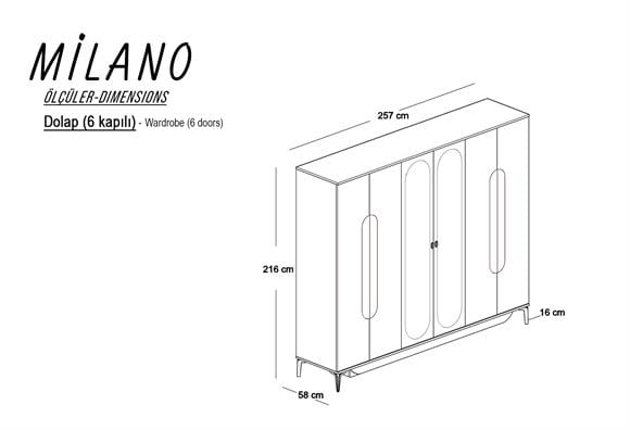 Milano 6 Kapılı Dolap 