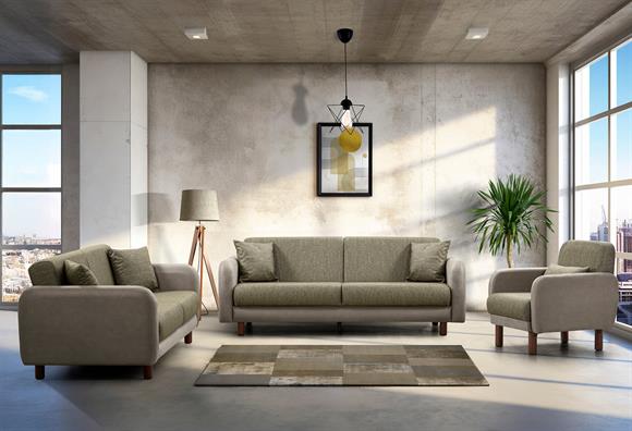 Milano Kanepe Takımı (Gri Deri-Cappucino Kumaş)