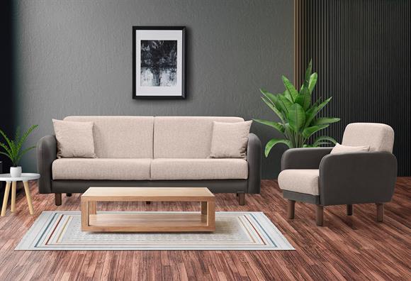 Milano Kanepe Takımı (Gri Deri-Cappucino Kumaş)