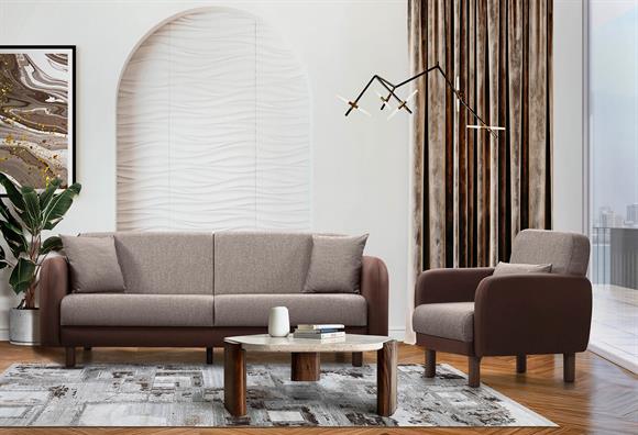 Milano Kanepe Takımı (Kahve Deri-Kahve Kumaş)