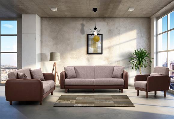 Milano Kanepe Takımı (Kahve Deri-Kahve Kumaş)