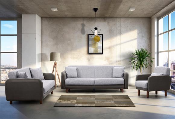 Milano Kanepe Takımı (Kahve Deri-Kahve Kumaş)