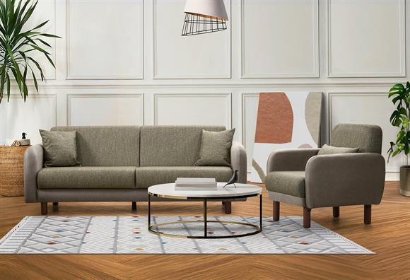 Milano Kanepe Takımı (Taş Rengi Deri-Yeşil Kumaş)