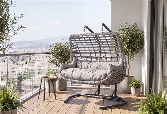 Napoli Rattan İkili Örme Salıncak (Gri)