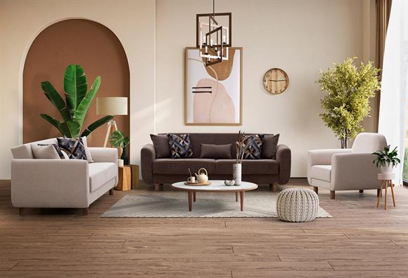 Nisa Kanepe Takımı (Gri-Krem)