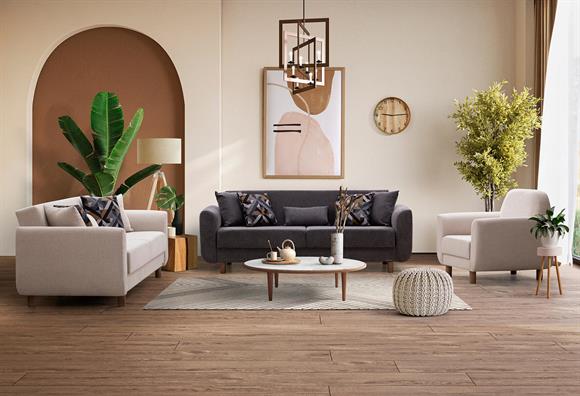 Nisa Kanepe Takımı (Gri-Krem)