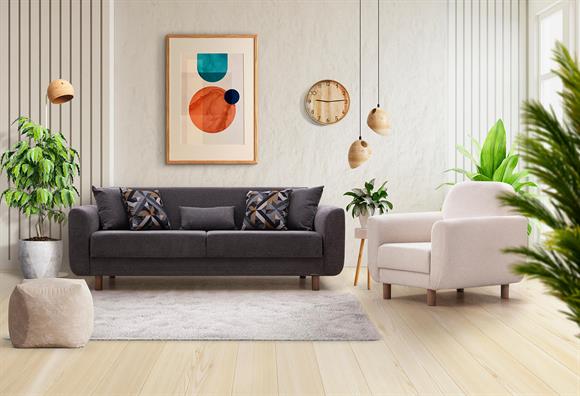 Nisa Kanepe Takımı (Gri-Krem)