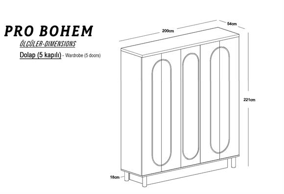 Pro Bohem 5 Kapılı Dolap