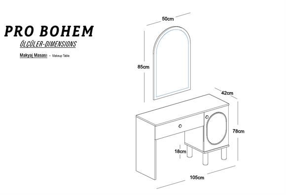 Pro Bohem Makyaj Masası Ayna Paneli