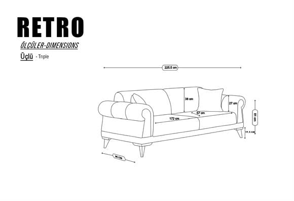 Retro Üçlü Koltuk (Kiremit)
