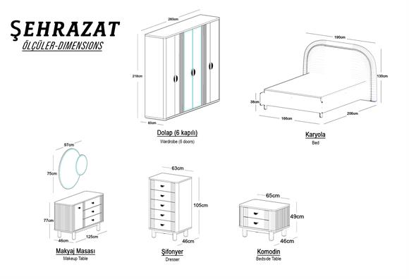 Şehrazat 5 Kapılı Yatak Odası Takımı