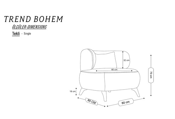 Trend Bohem Berjer (Açık Gri/Gri Ahşap Ayak)