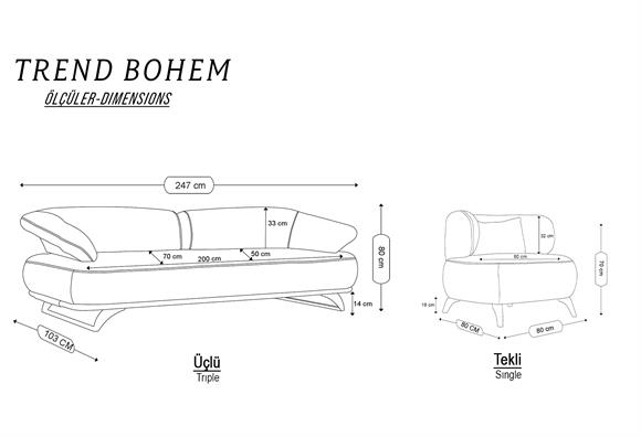 Trend Bohem Koltuk Takımı-Gri-Açık Gri