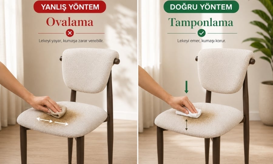 Sandalye kumaşı temizliğinde ovalama ve tamponlama yöntemi