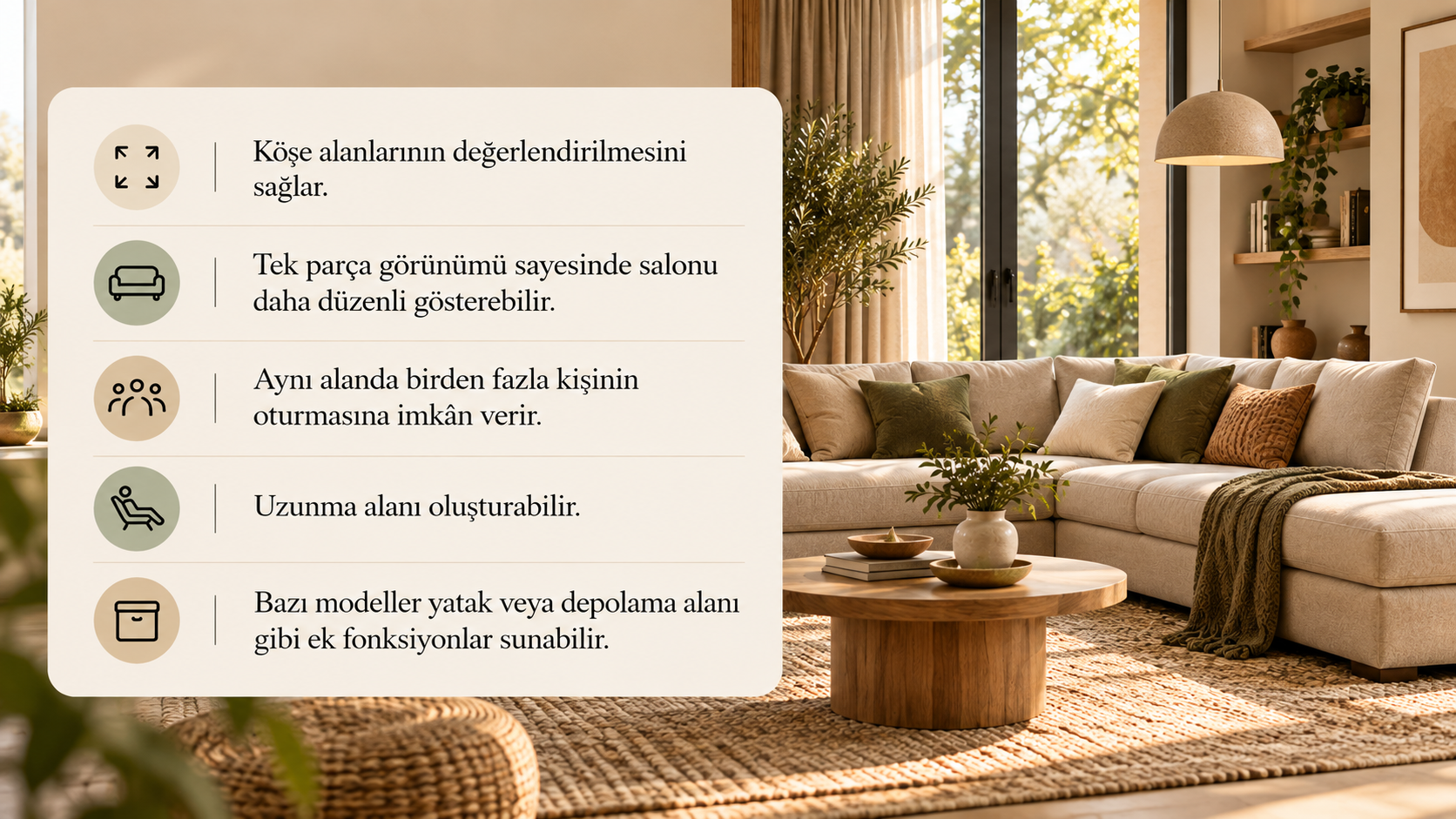 L koltuğun küçük salonlardaki avantajları
