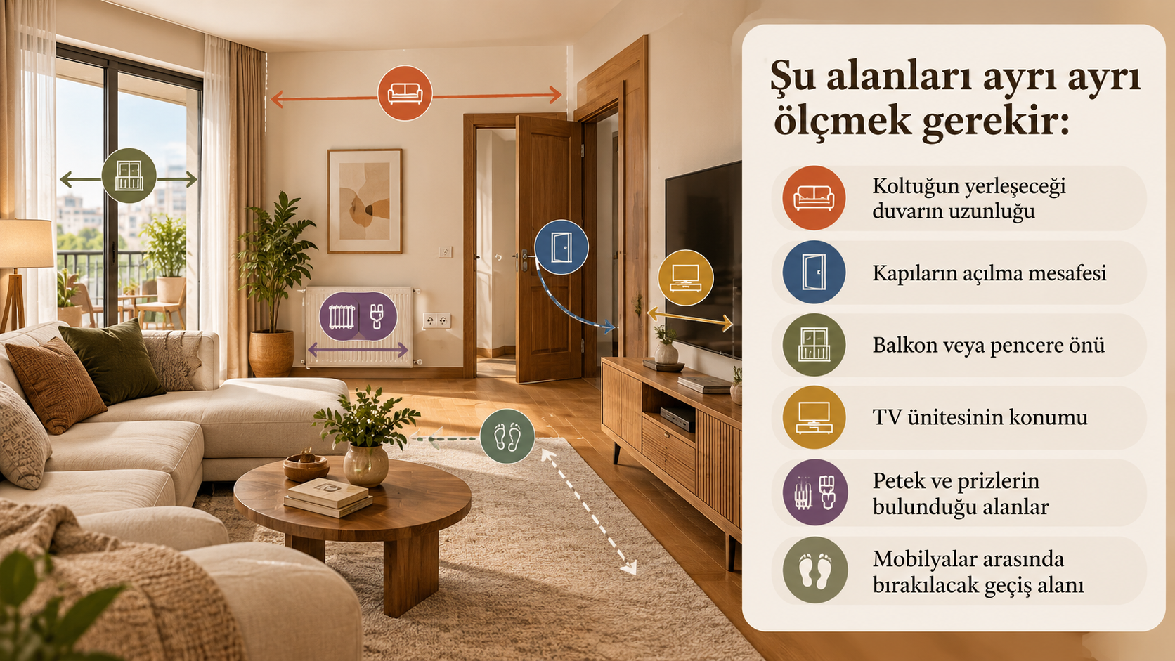 Koltuk almadan önce salonda ölçülmesi gereken alanlar