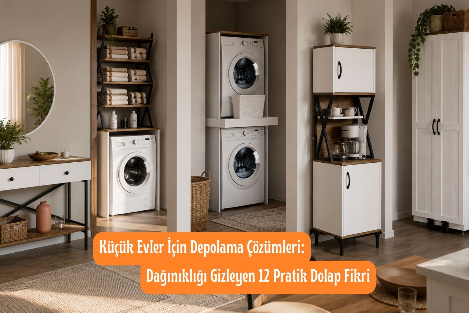 Dar alanlar için çamaşır makinesi dolabı ve kiler dolabı modelleri,üçük evlerde alan kazandıran çok amaçlı dolap fikirleri,Çamaşır köşesi,kahve alanı ve antre için pratik dolap düzeni