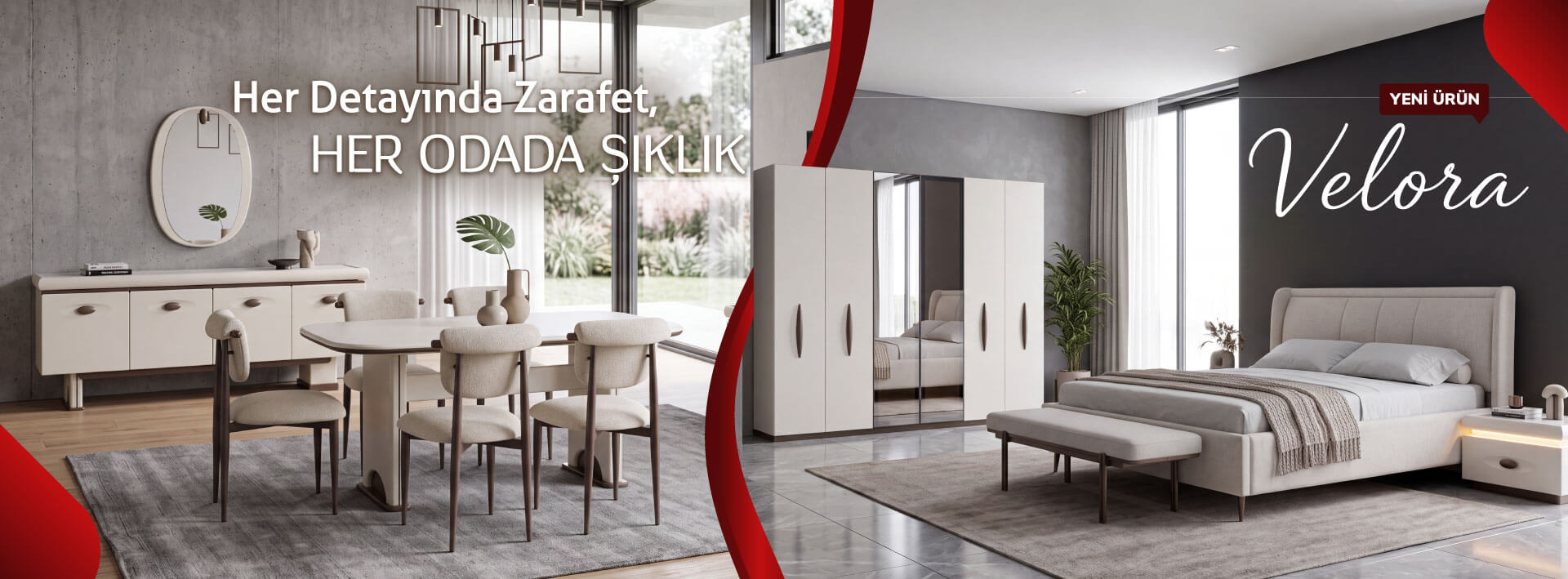 yeni ürün velora yatak ve yemek odası 