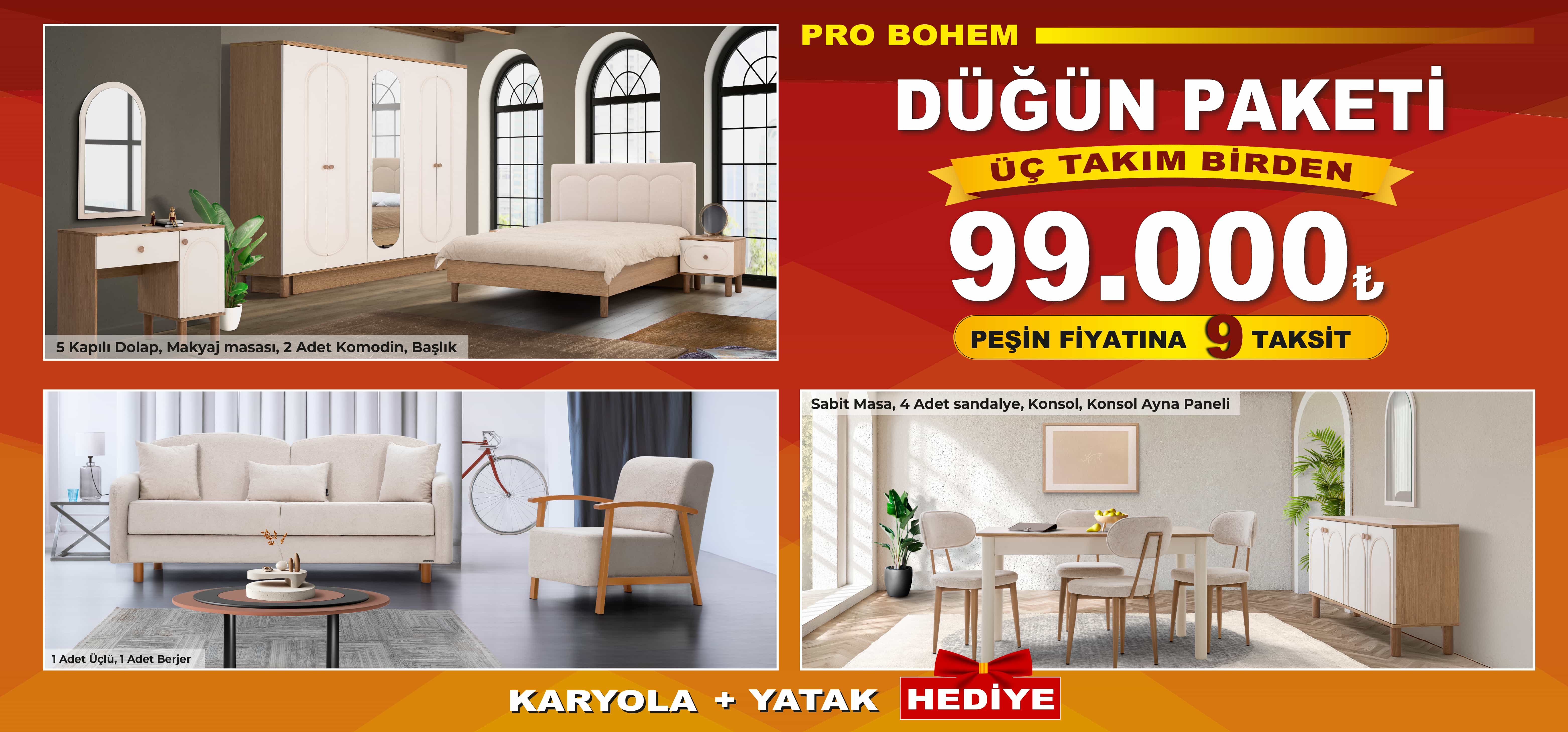 Pro Bohem Düğün Paketi Peşin Fiyatına 9 Taksit 