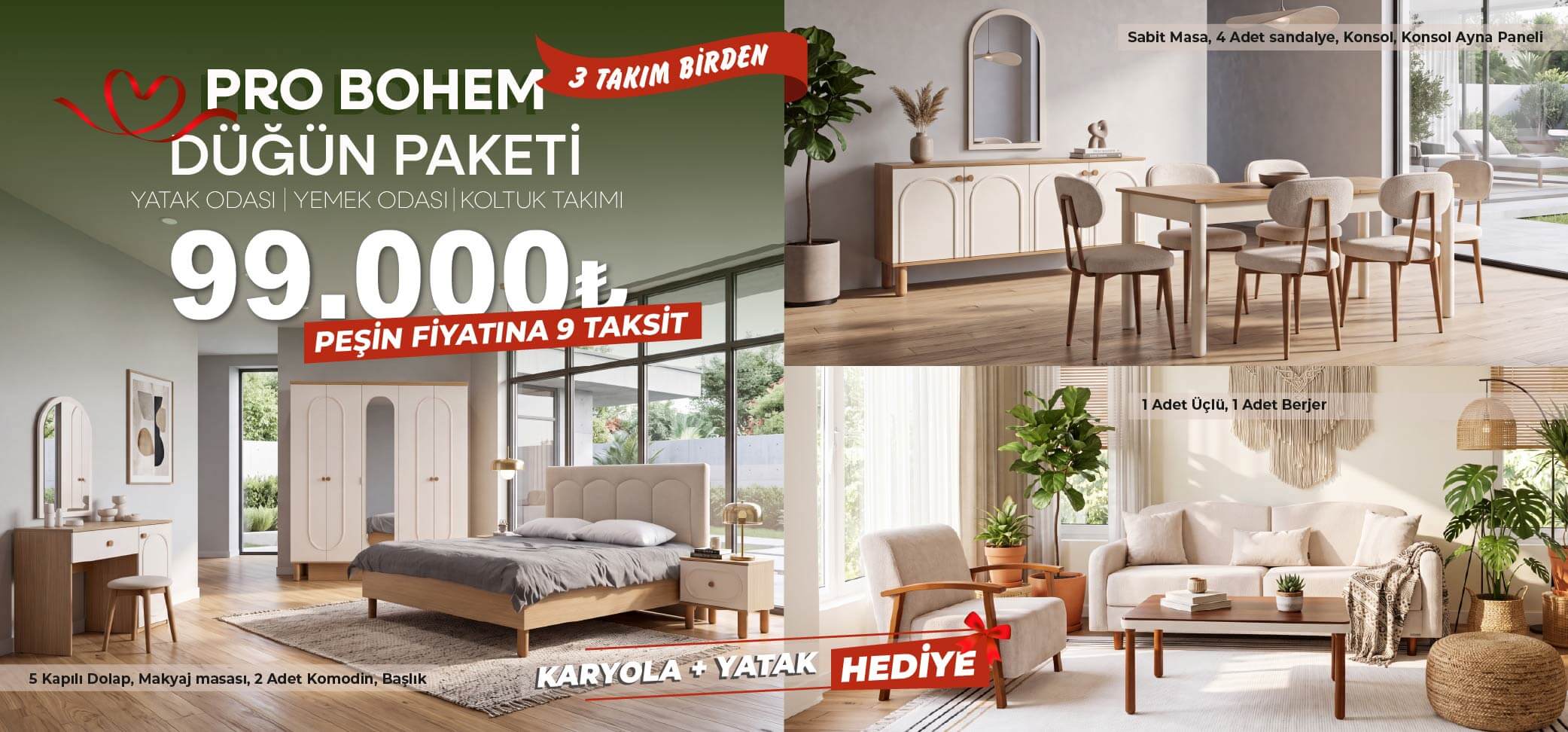 Pro Bohem Düğün Paketi Peşin Fiyatına 9 Taksit 