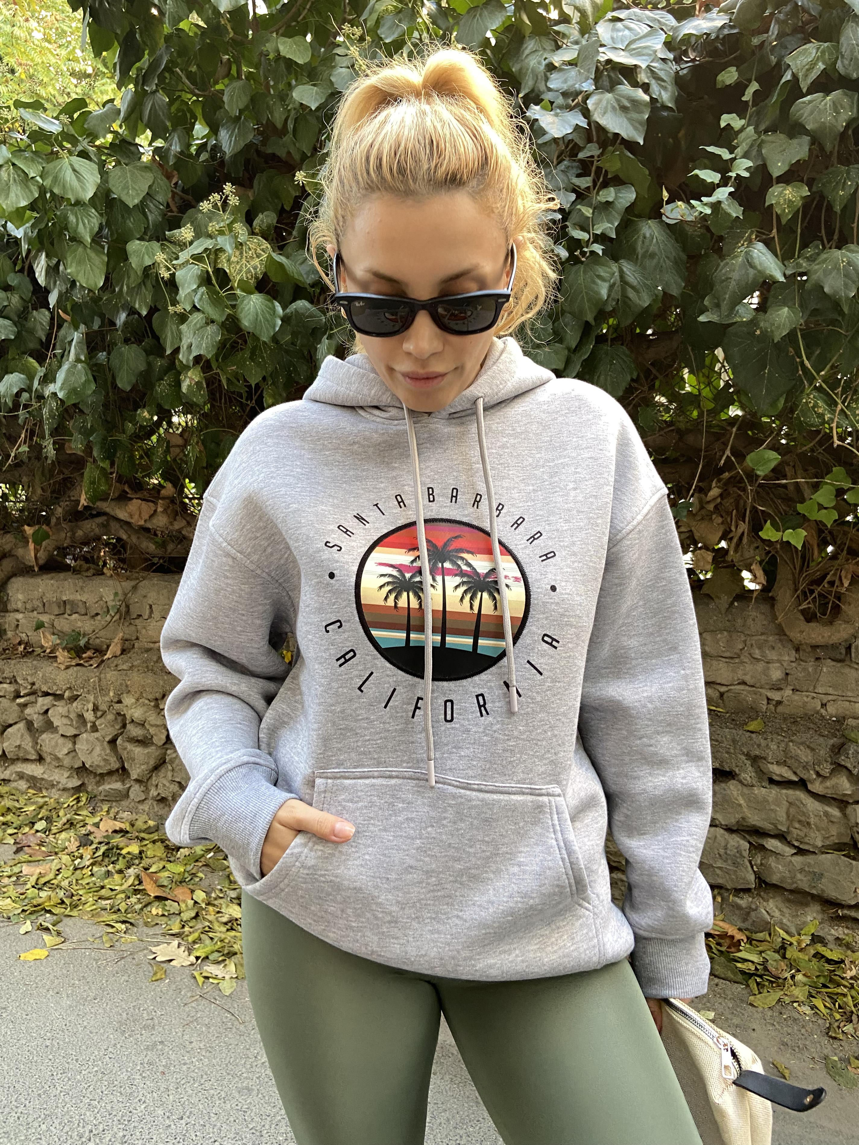 Baskılı Gri Kapüşonlu Sweatshirt