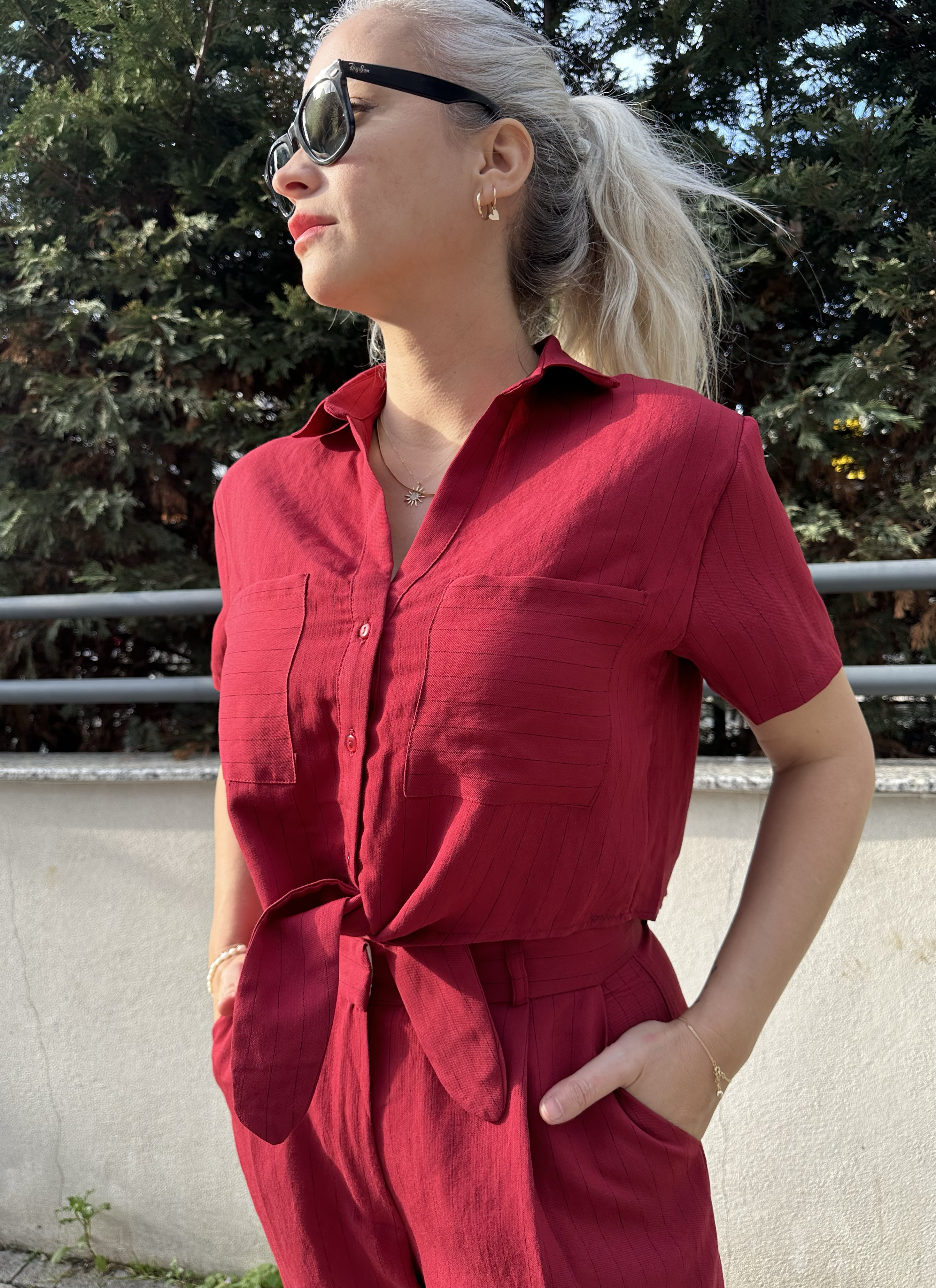 Bordo Renk Çizgili Takım