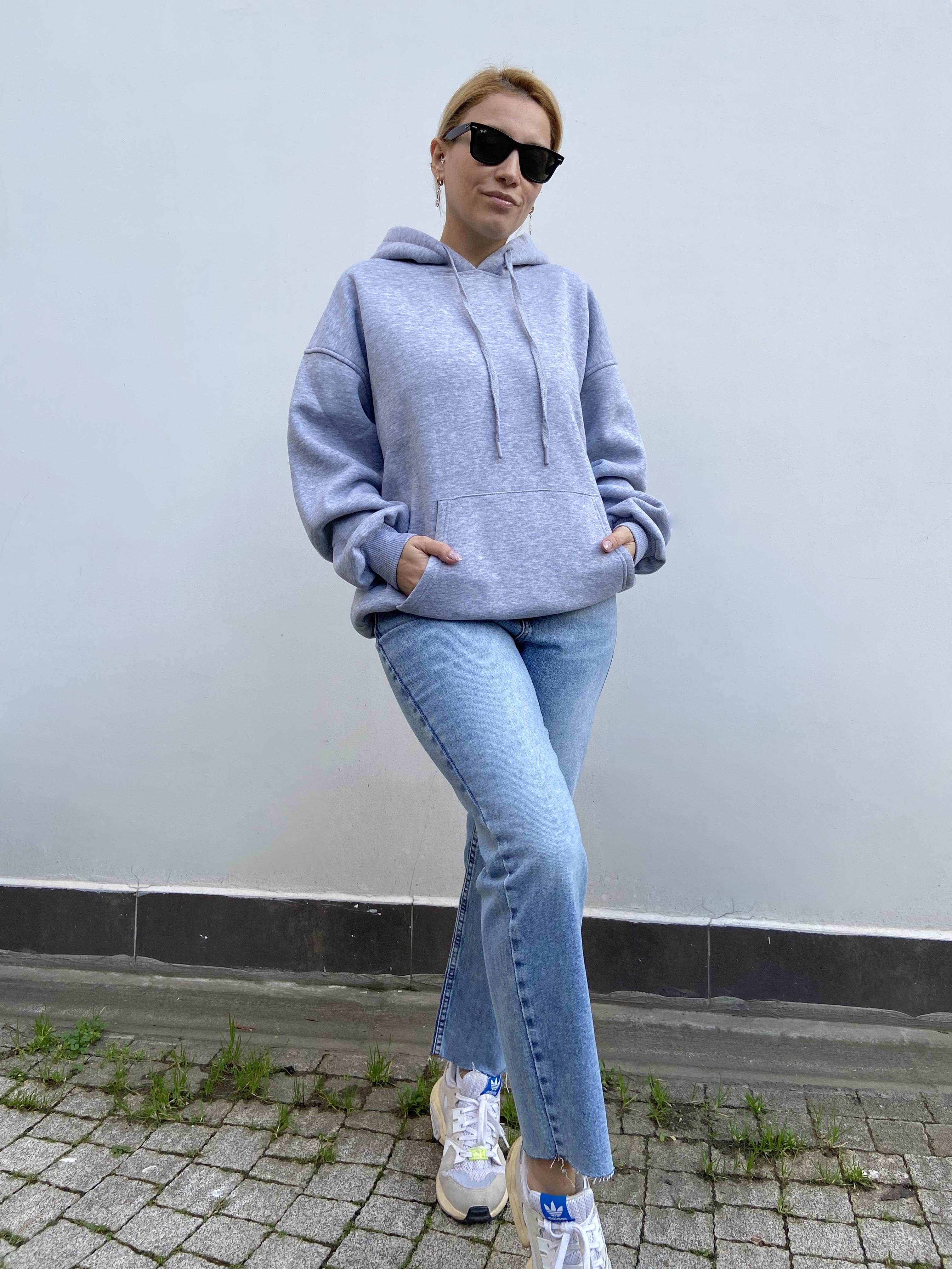 Gri Kapüşonlu Sweatshirt