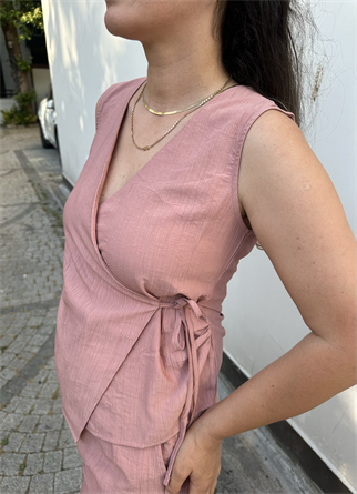 Bağlama Detaylı Bluz Pantolon Takım