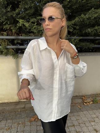 Beyaz Renk Standart Beden Oversize Gömlek