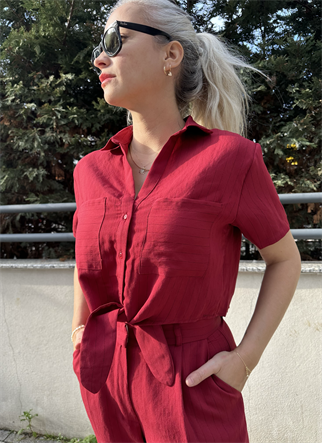 Bordo Renk Çizgili Takım