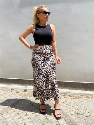 Leopar Desenli Saten Etek