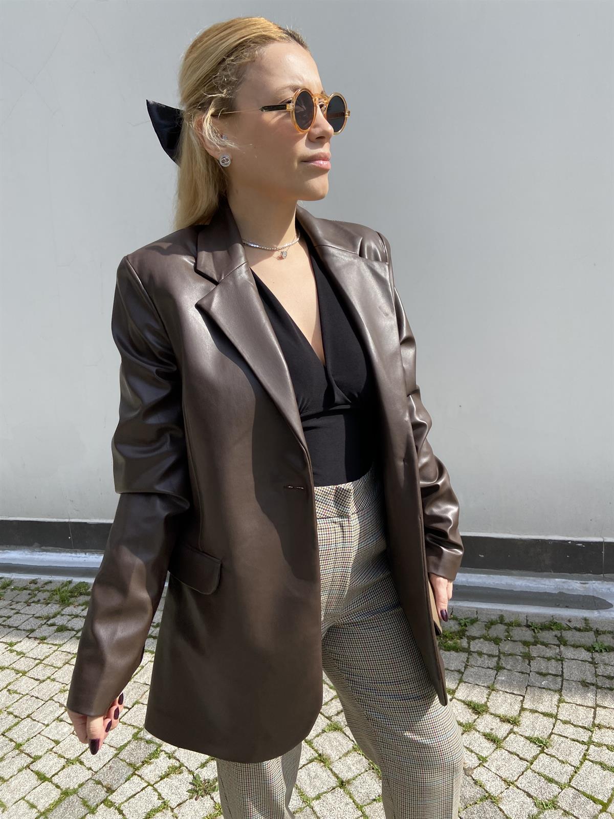 Acı Kahve Suni Deri Blazer Ceket