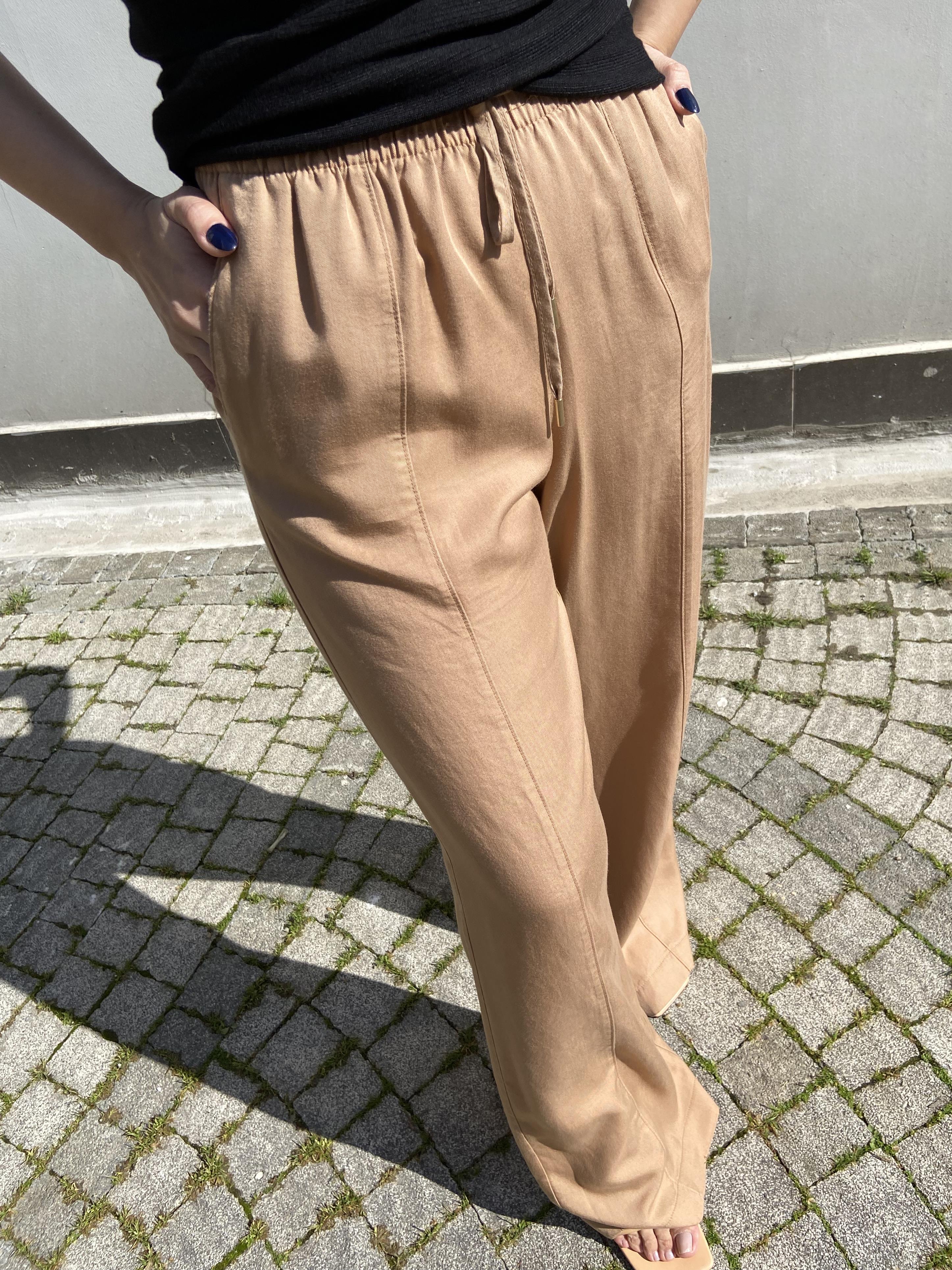 Açık Kahve Rengi Pijama Stili Beli Lastikli Pantolon