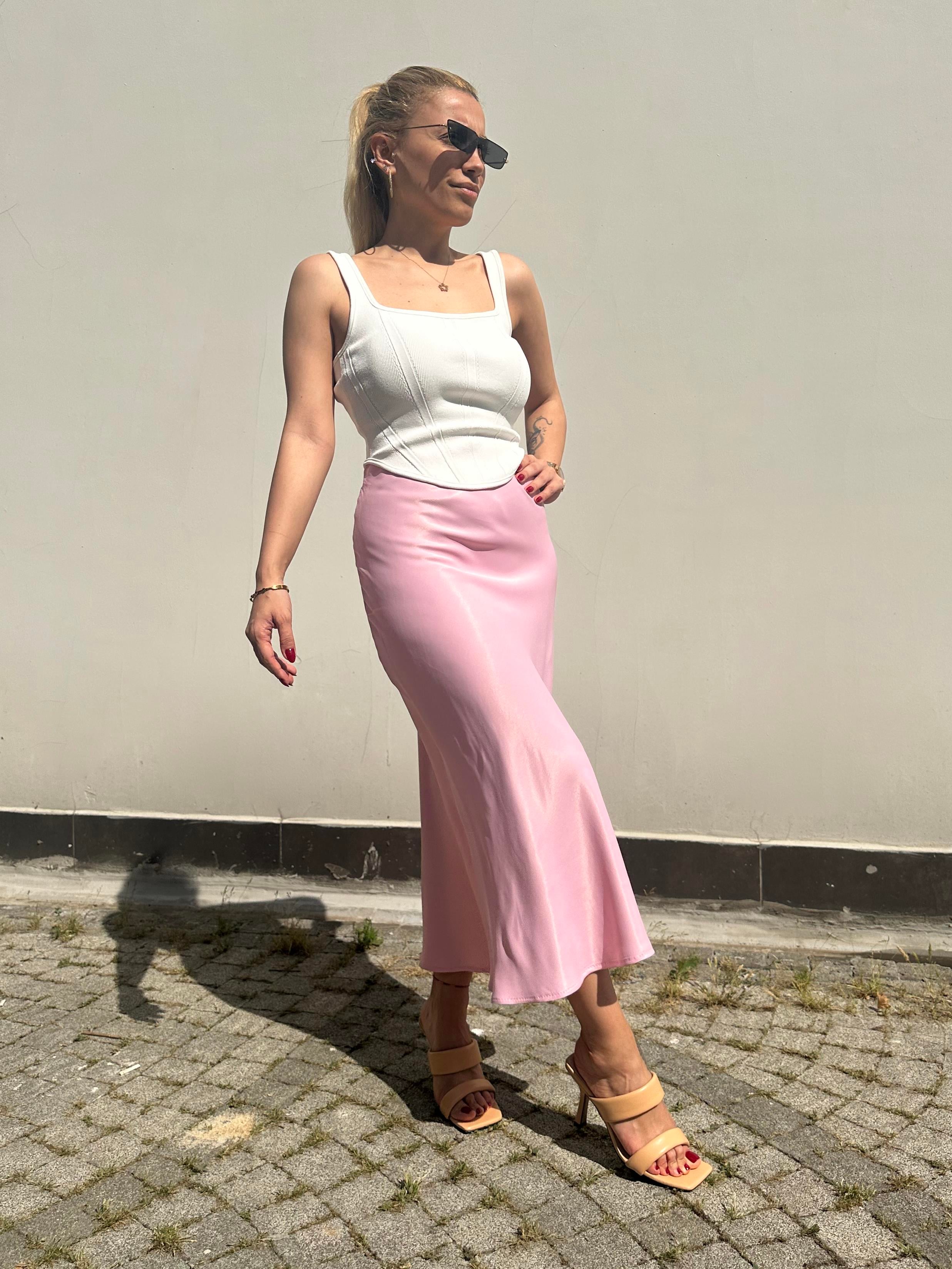 Beli Lastikli Pembe Saten Etek