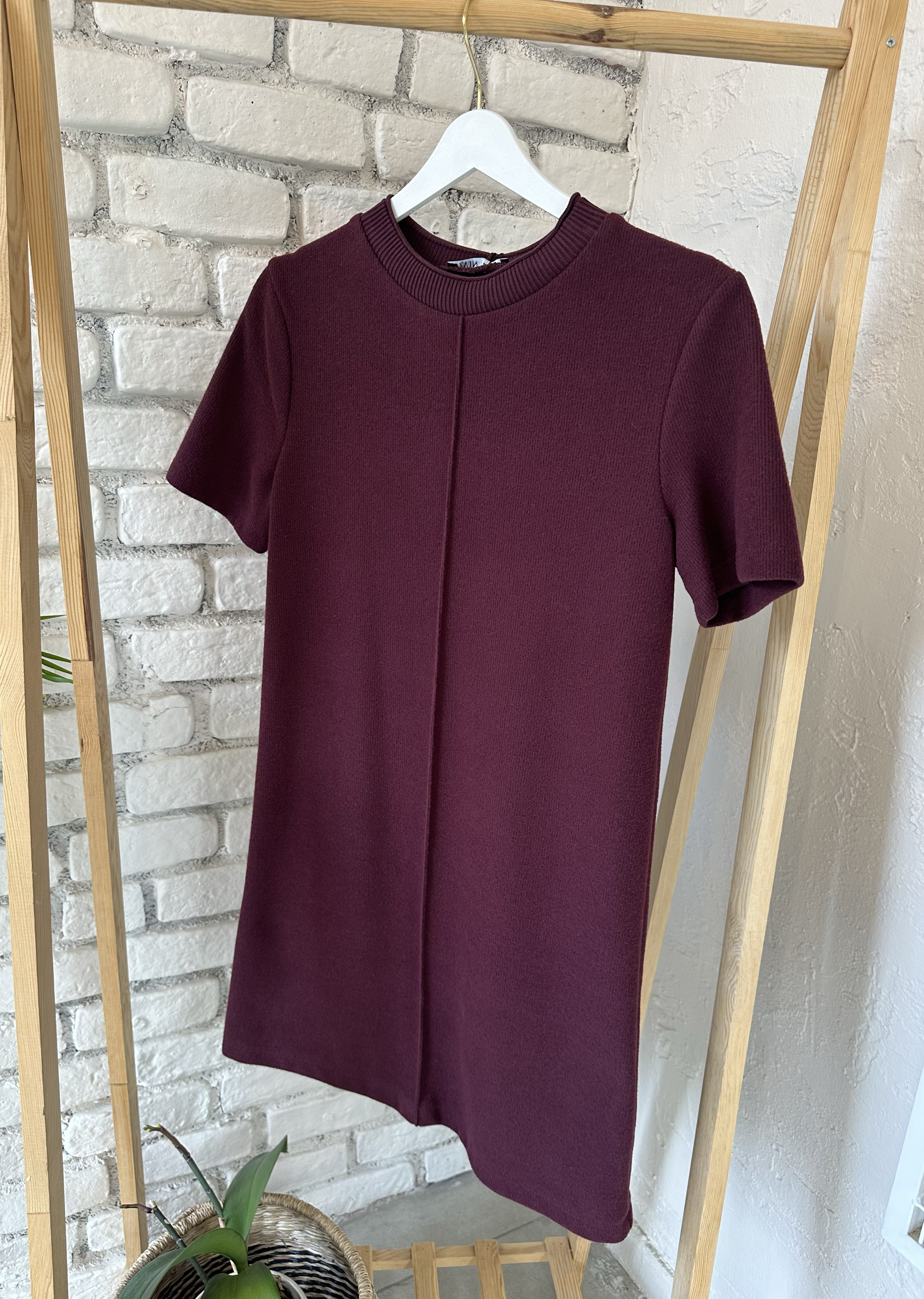 Bordo Renk Yumuşak Dokulu Mini Elbise