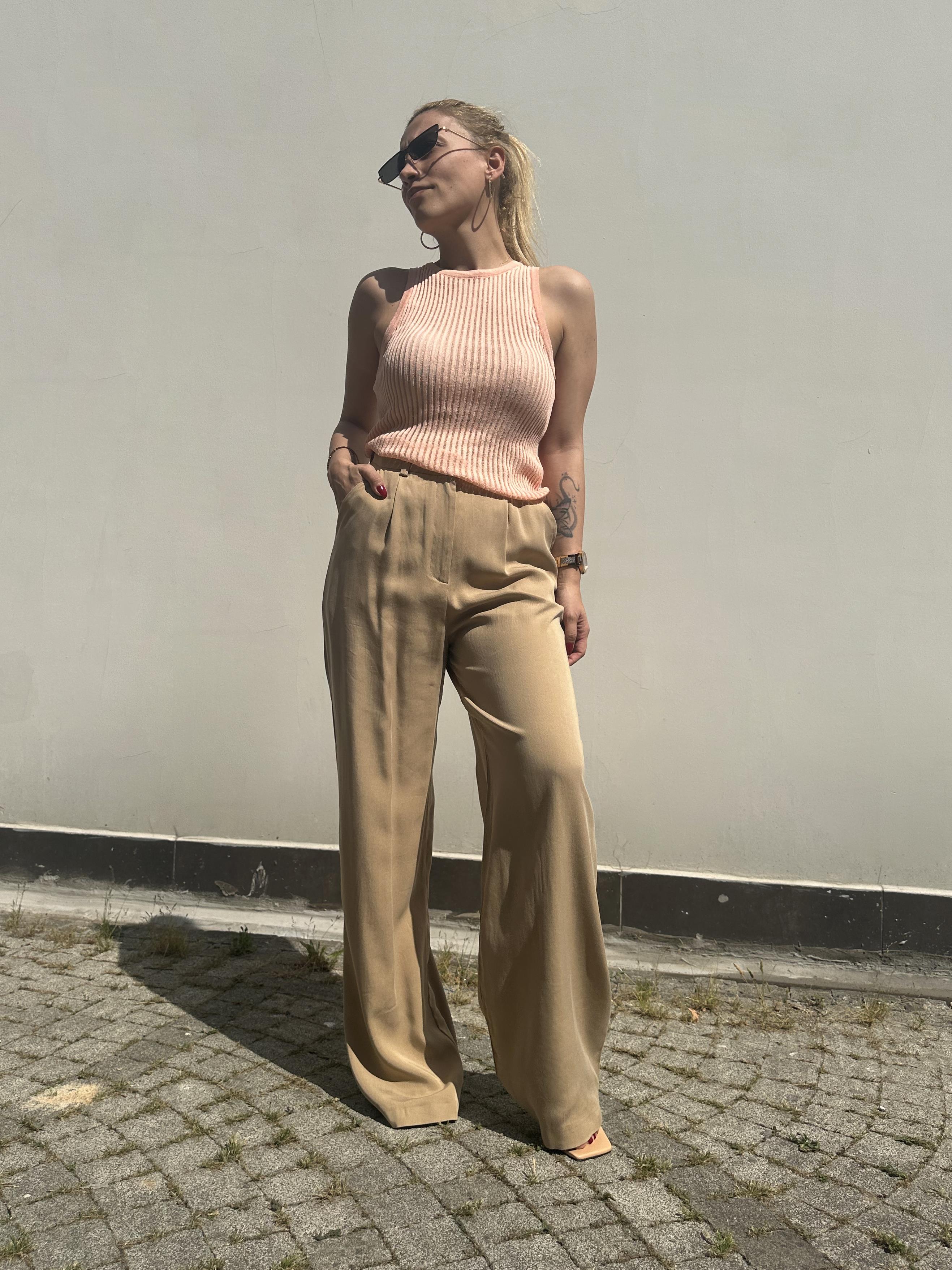 Camel Rengi Geniş Paça Pantolon
