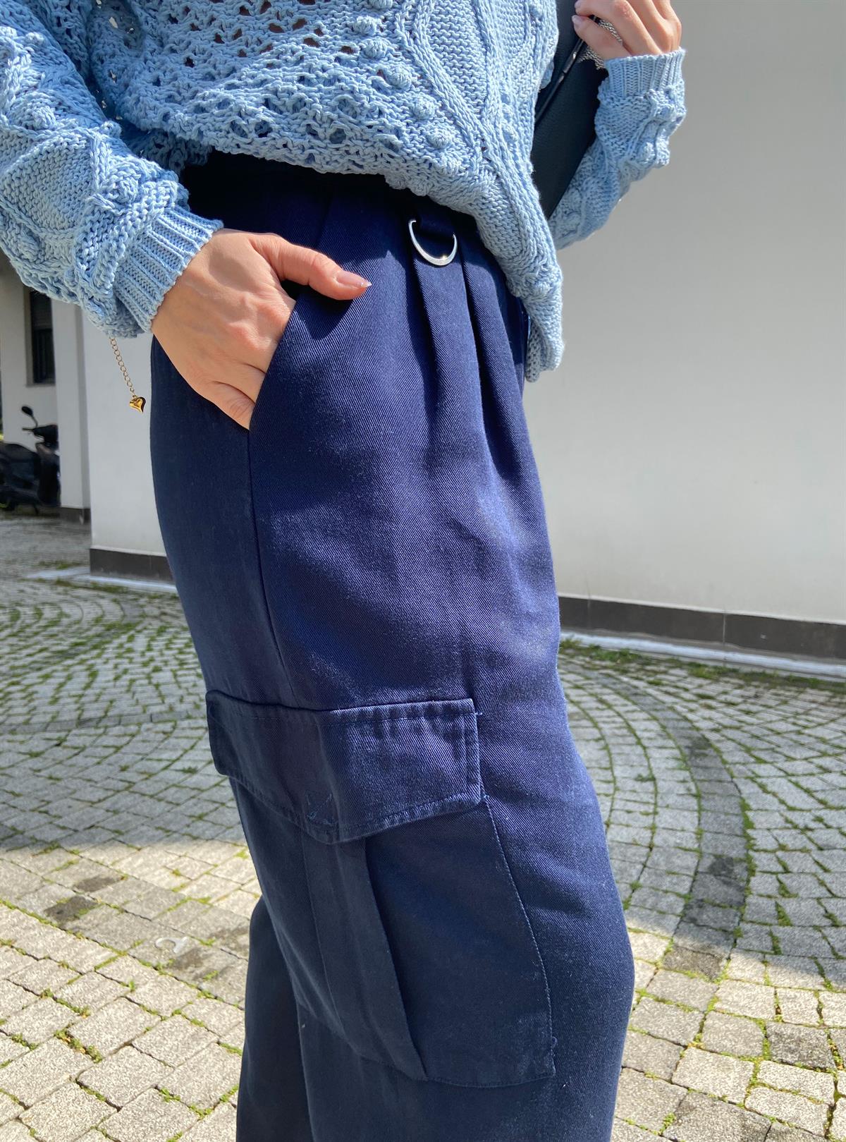 Cepli Lacivert Kumaş Pantolon