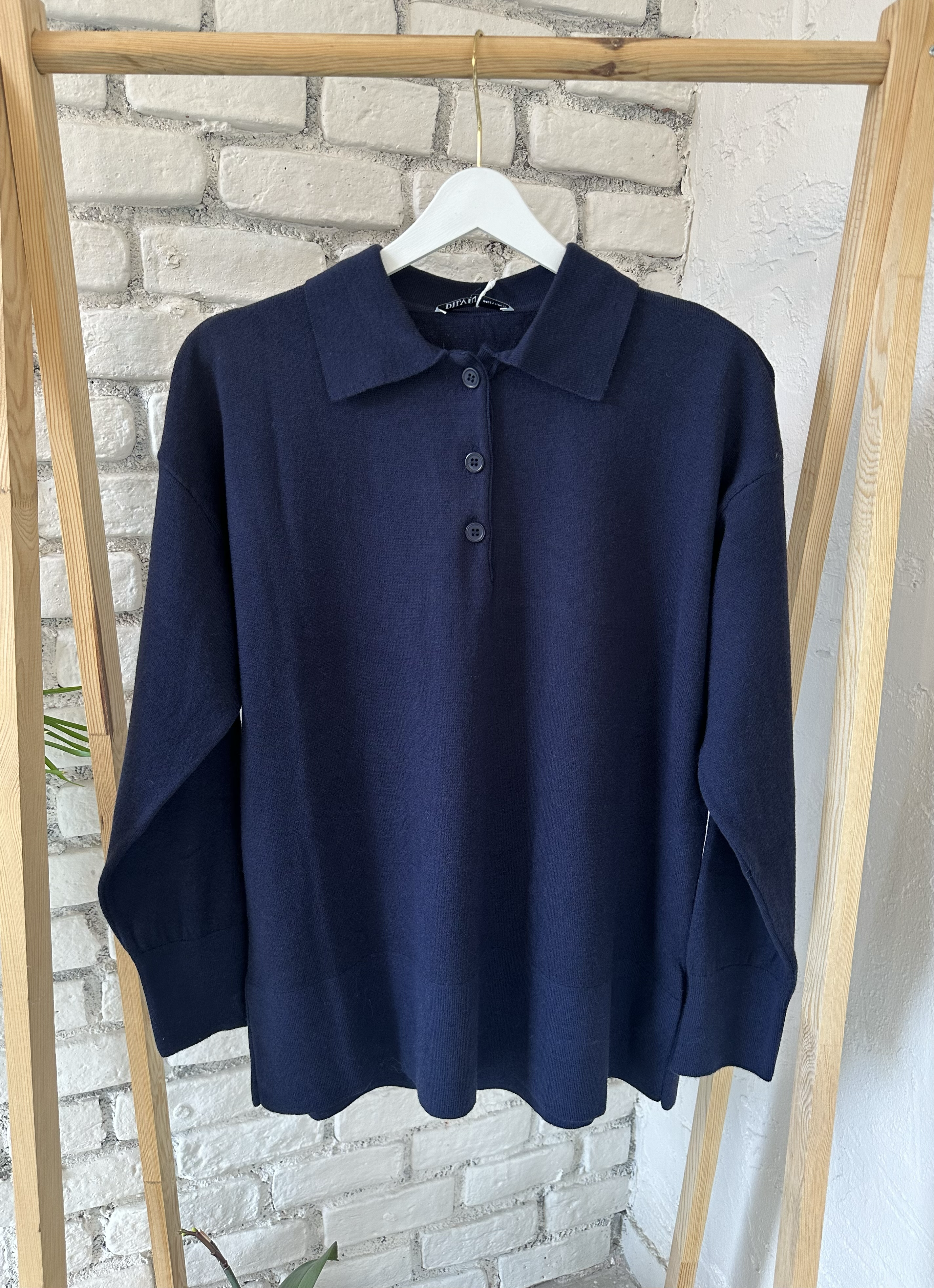 Lacivert Renk Polo Yaka Oversize Triko Kazak