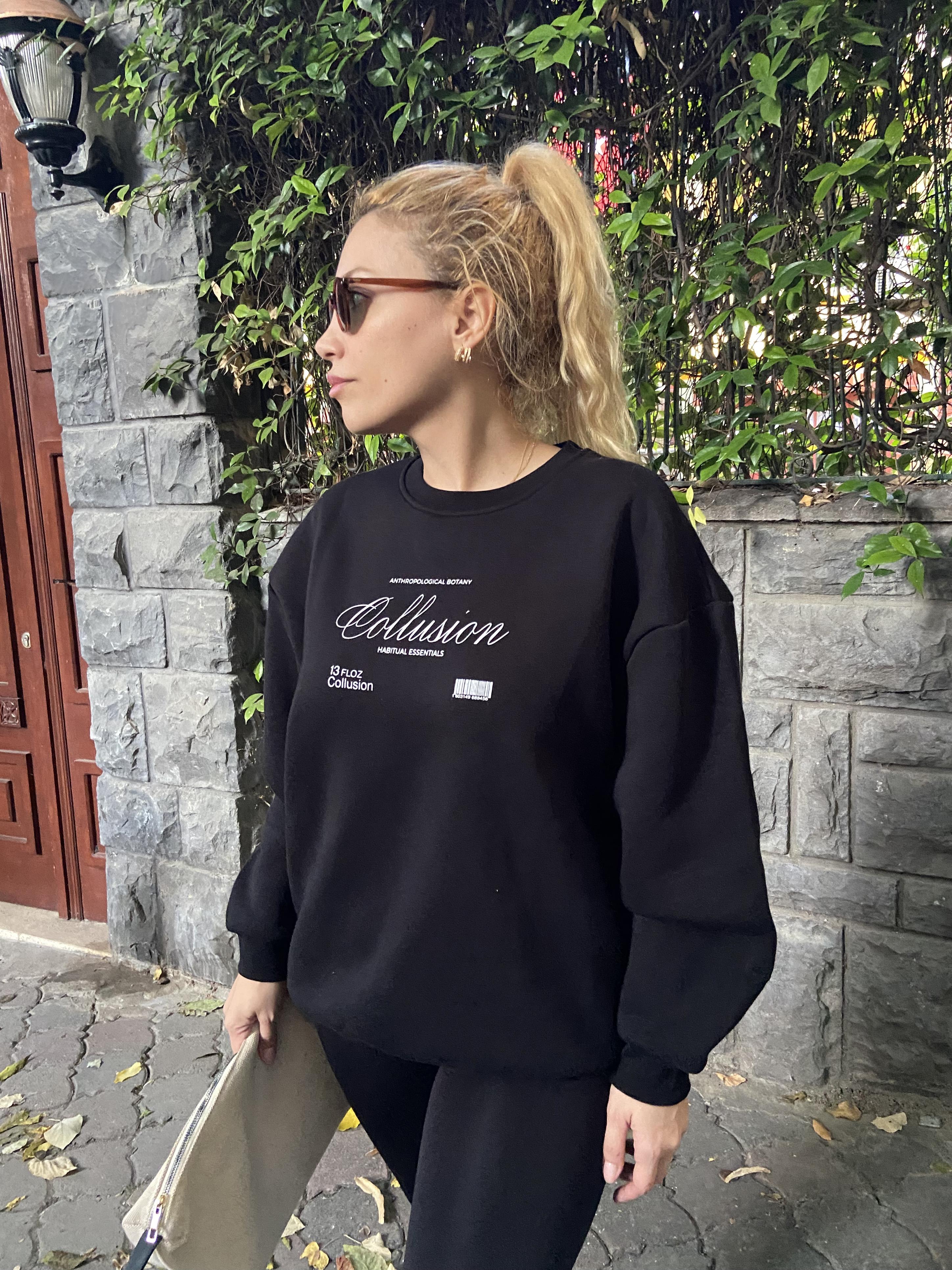 Siyah Basklı Sweatshirt