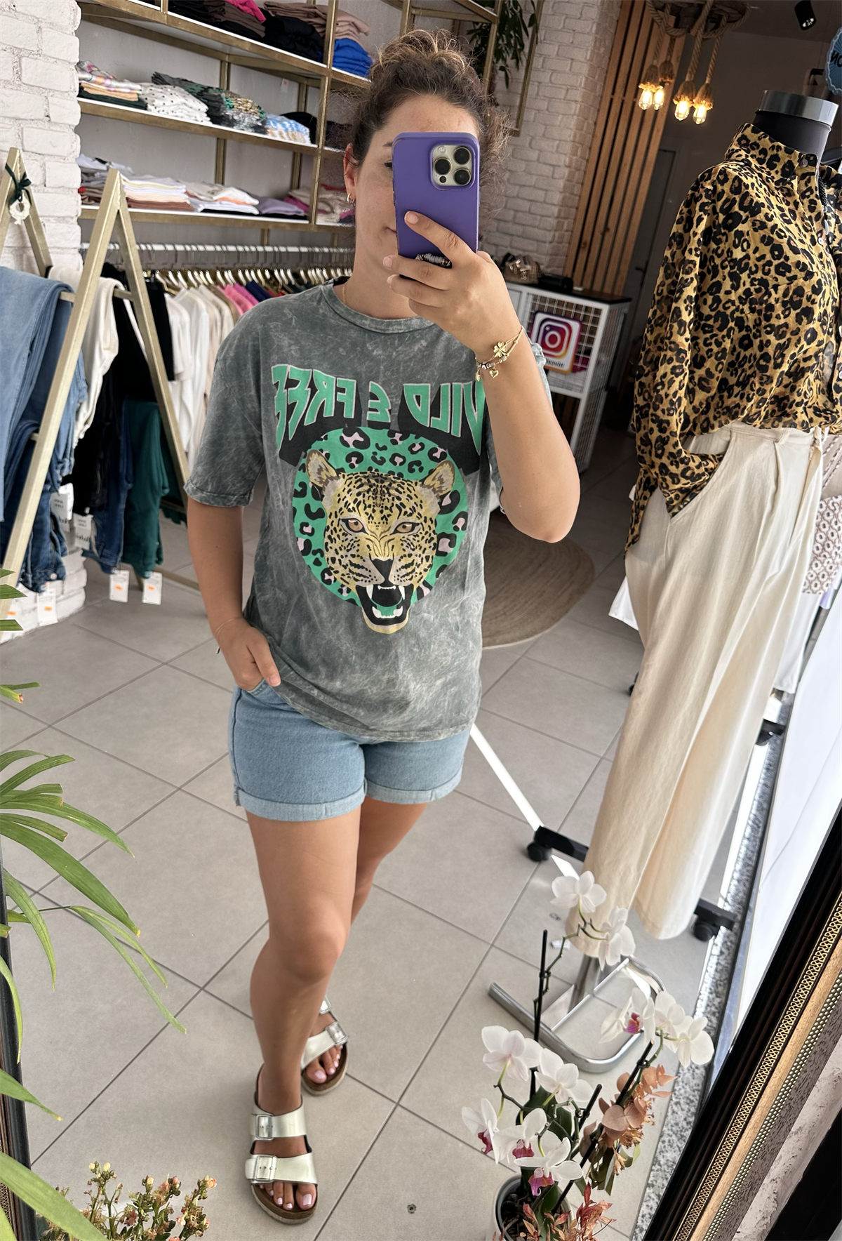 Wild Free Baskılı Yıkamalı Antrasit Tişört