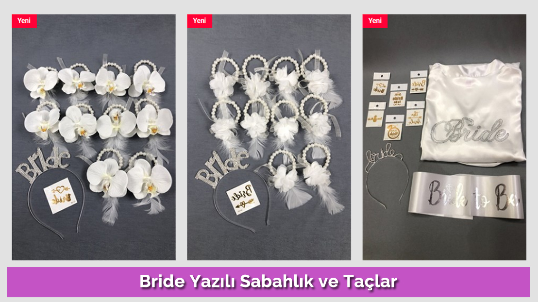 Bride Yazılı Sabahlık ve Taçlar