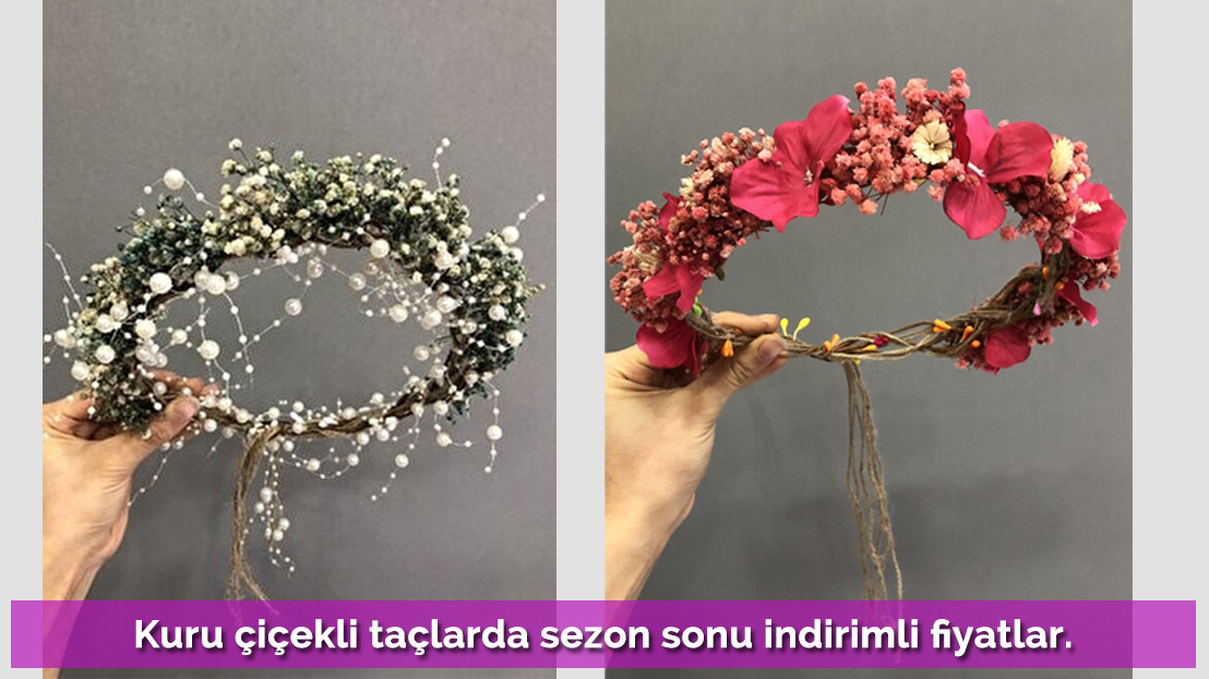 End of season discounted prices on dry flower crowns.