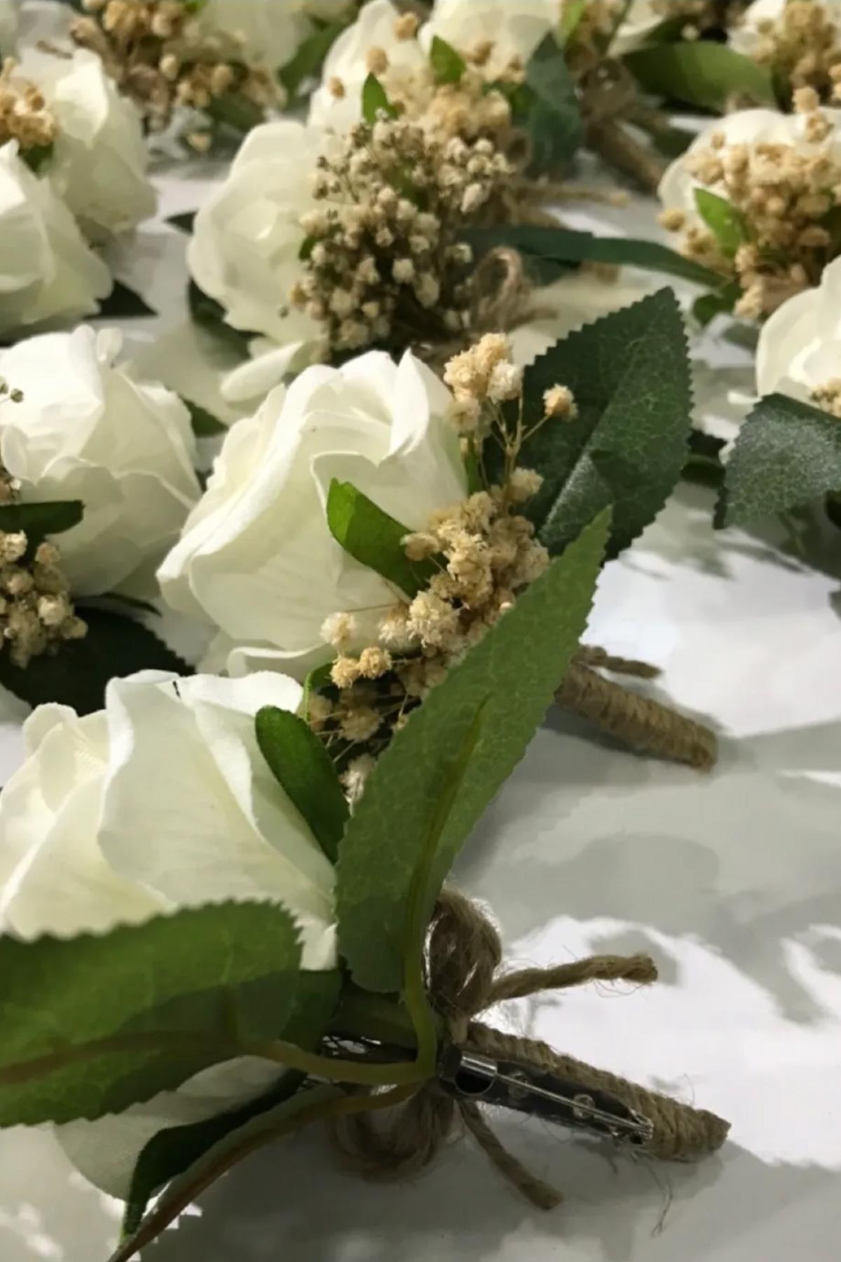 Damat Çiçeği - Sağdıç Çiçeği - Yaka Çiçeği Kadife Beyaz Gül 10 Adet