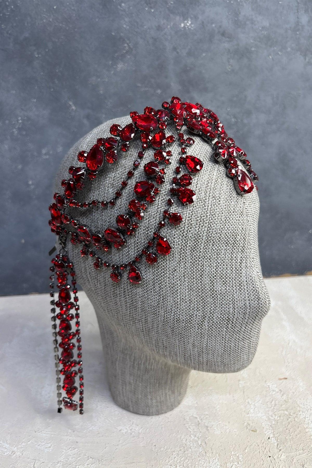 Kırmızı Layd Alınlık Gelin Saç Aksesuarı Gelin Kına Tacı