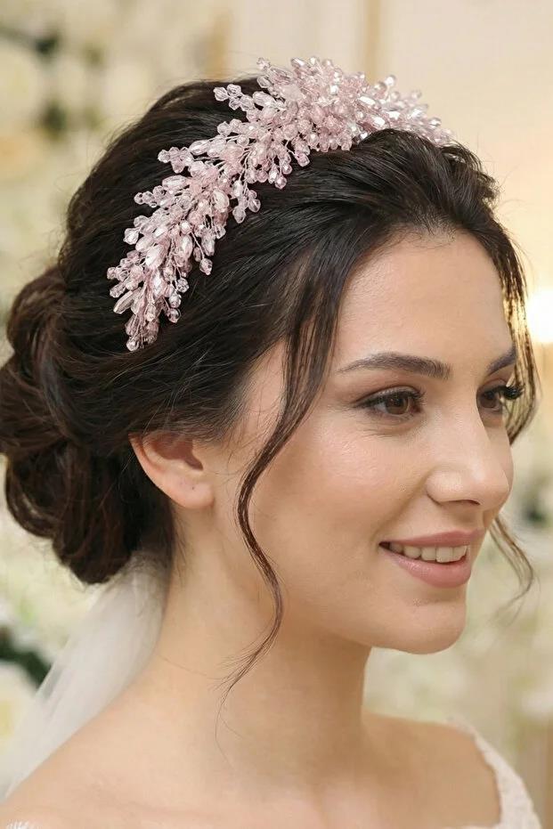 Kristal Taşlı Gelin Tacı Kına Ve Nişan Saç Aksesuarı